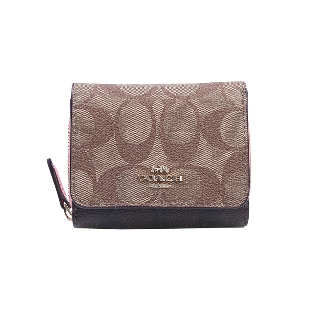 COACH NWT Small Trifold Wallet In Blocked Signatur
